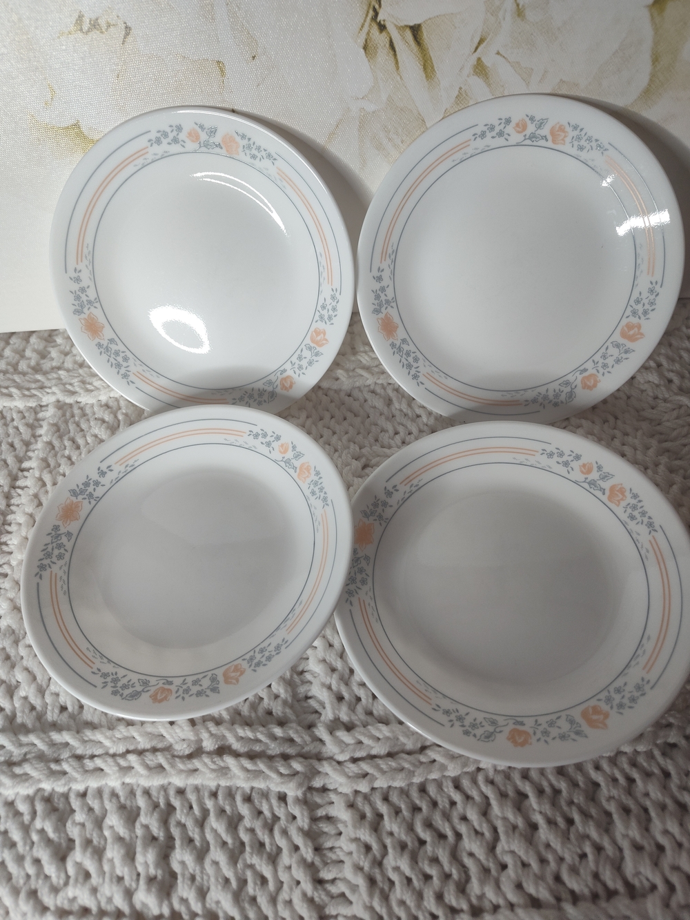 Set Of 4 Vintage Corelle Bread Dessert Plates Apricot Grove Pattern 6-3/4"